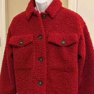 Zara Cropped Red Sherpa Jacket for Women